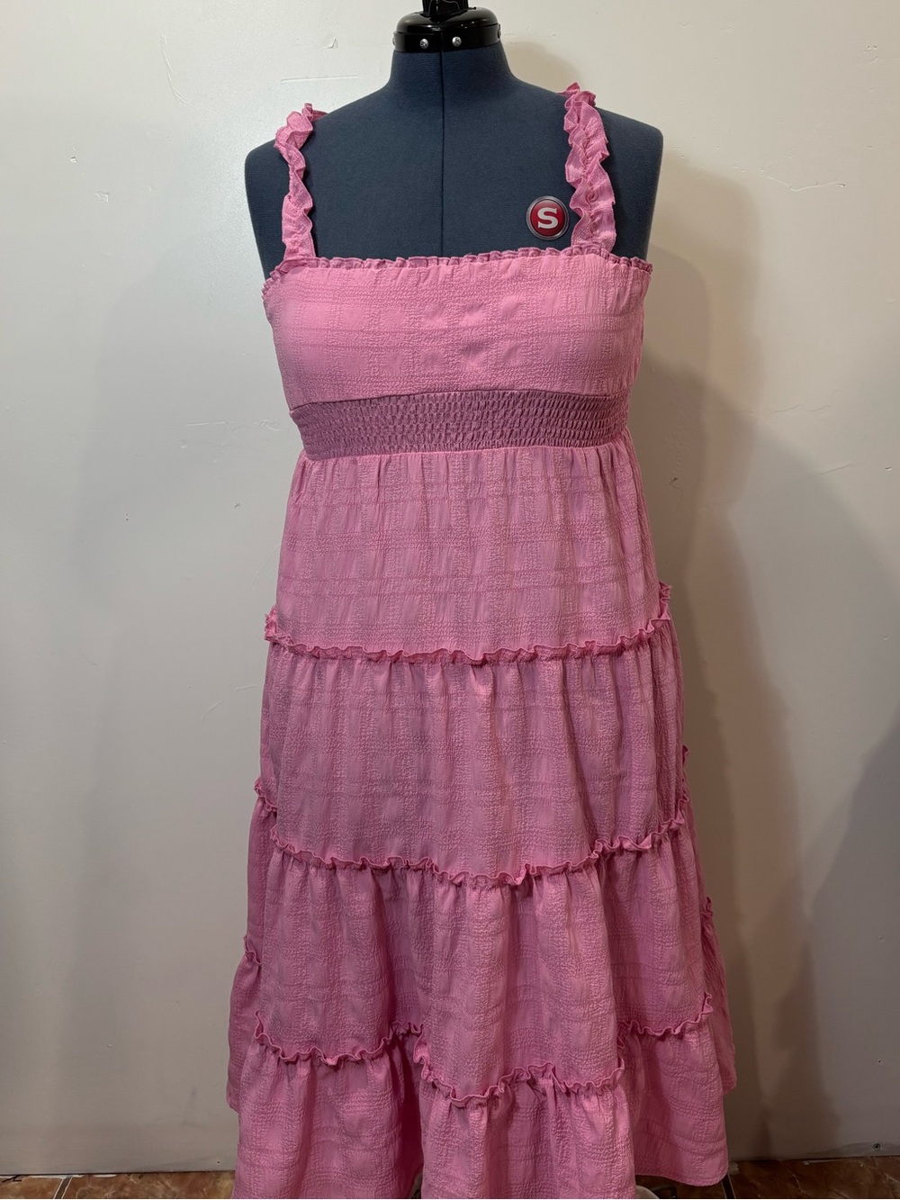 Pink Smocked Tiered Girls' Casual Dress - Unbranded